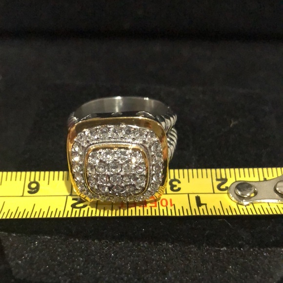 Emma Skye DSMK Gold tone Stainless Silver pave ring size 10 - Picture 5 of 11